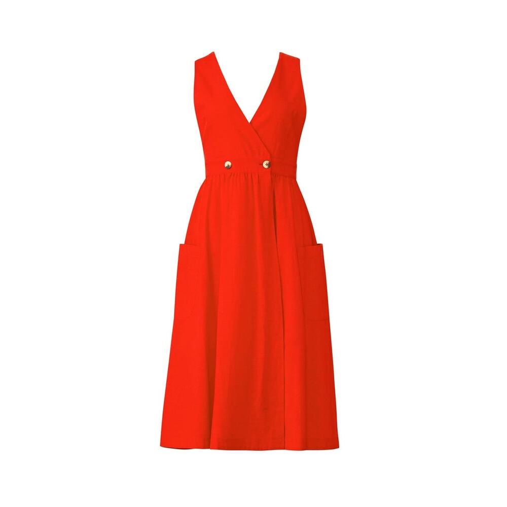 Free People Red Cotton Wrap Midi Dress XS V-Neck Sleeveless Pockets Boho